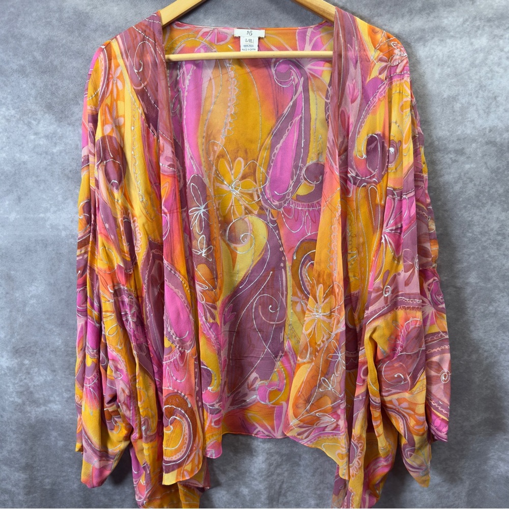 IOS Sheer 100% Silk Open Cardigan Size L/XL